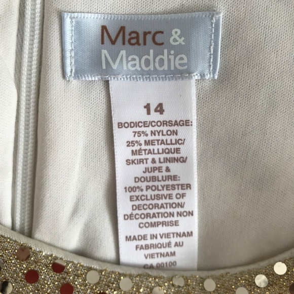 Marc & Maddie Metallic Sequin Pleated Dress Girls Size 14 Gold Short Sleeve - Picture 11 of 11